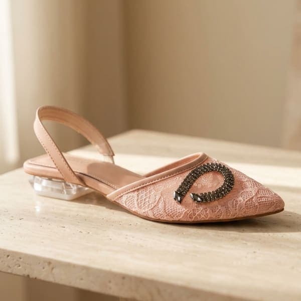 Elegant Nude Embellished Slingback Heels