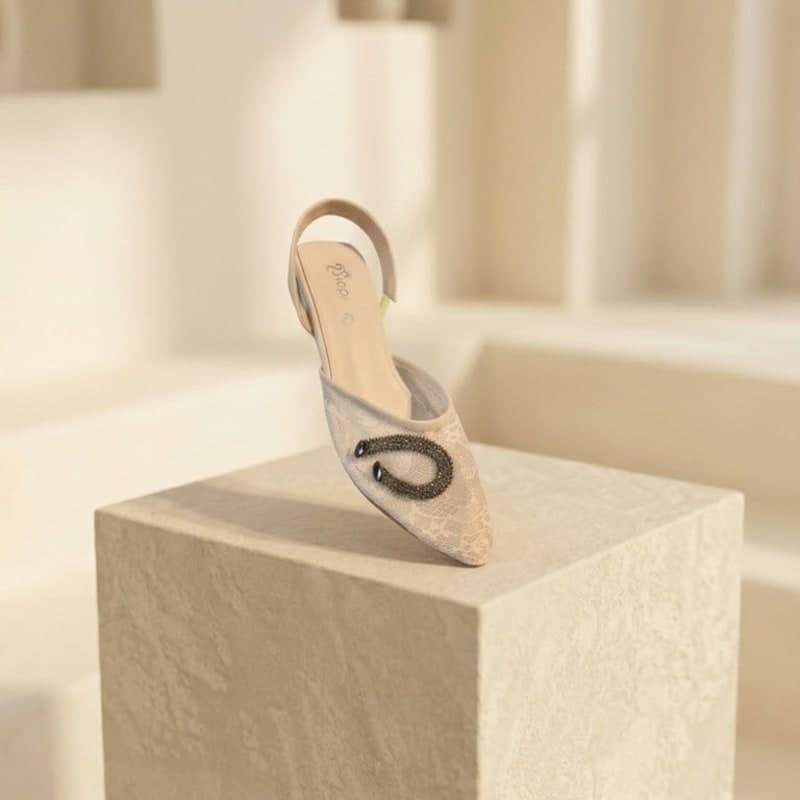 Elegant Cream Embellished Slingback Heels